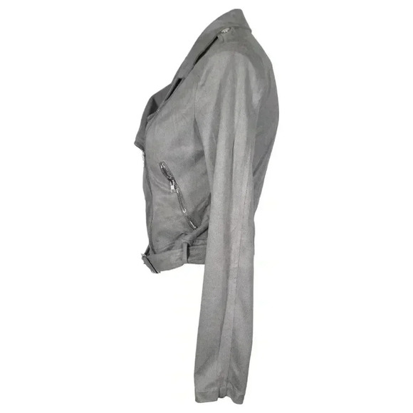 PrettyLittleThing Grey Moto Biker Jacket Faux Suede Size 4 (Small) Grunge - Picture 8 of 15